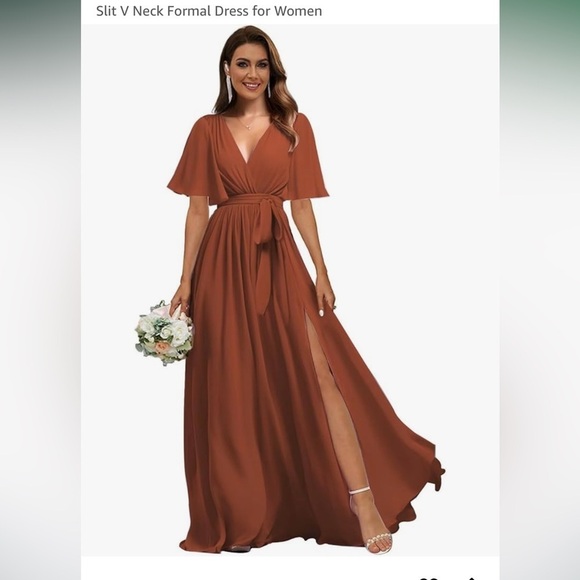 Dresses & Skirts - Flutter sleeve rust colored chiffon maxi dress size 9